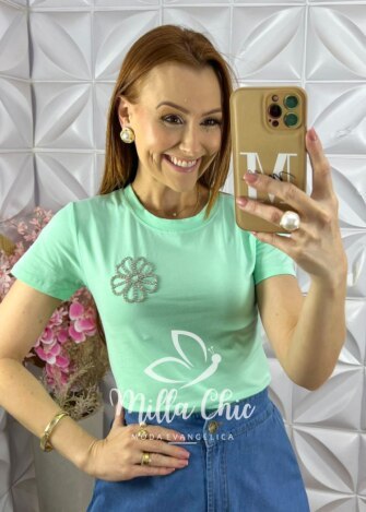 Blusa Hadia Em Malha Com Aplicação - Menta - Milla Chic