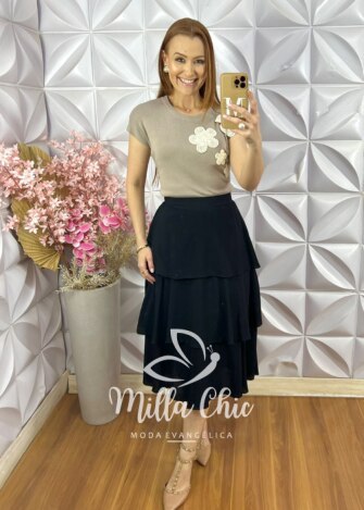 Blusa Isis em Tricot com Bordado - Cappuccino - Milla Chic