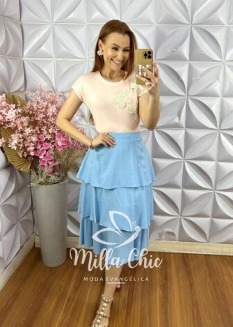 Blusa Isis em Tricot com Bordado - Cappuccino - Milla Chic