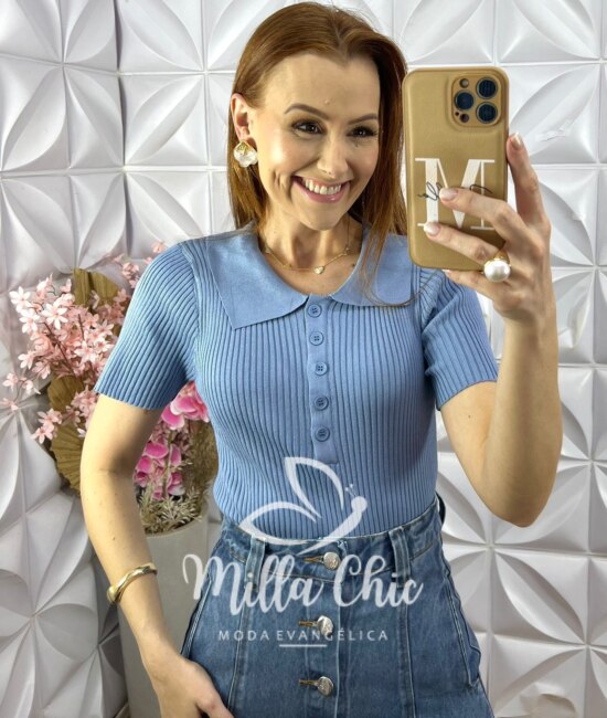 Blusa Lidiane Em Tricot Modal - New Blue - Milla Chic