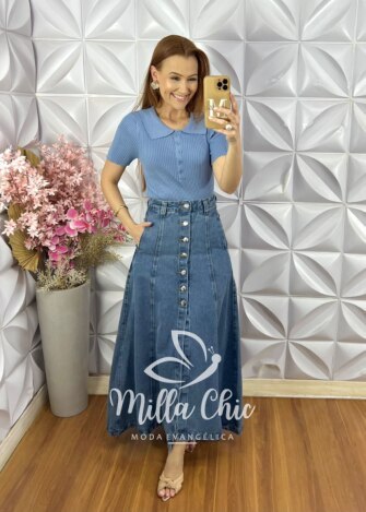 Blusa Lidiane Em Tricot Modal - New Blue - Milla Chic