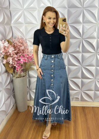 Blusa Lidiane Em Tricot Modal - New Blue - Milla Chic