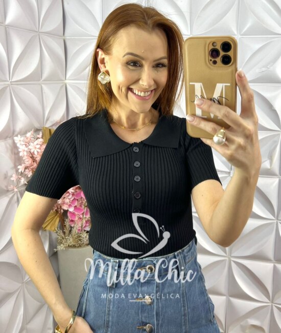 Blusa Lidiane Em Tricot Modal - New Blue - Milla Chic