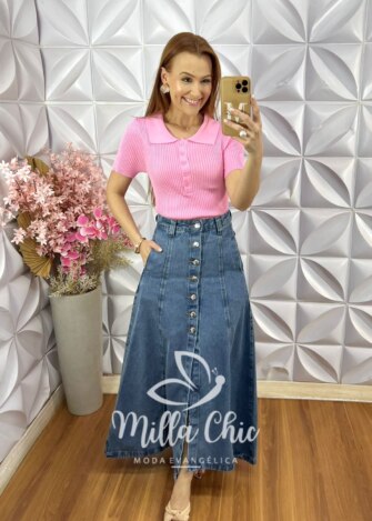 Blusa Lidiane Em Tricot Modal - Rosa Barbie - Milla Chic