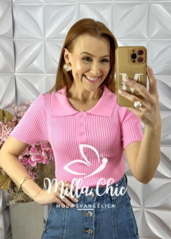 Blusa Lidiane Em Tricot Modal - Rosa Barbie - Milla Chic