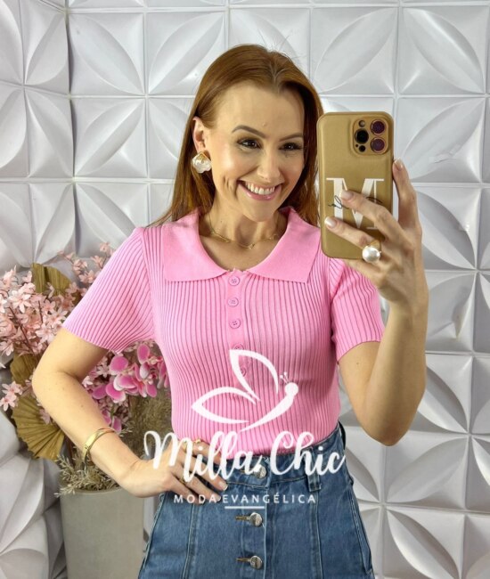 Blusa Lidiane Em Tricot Modal - Rosa Barbie - Milla Chic