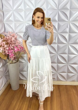 Blusa Maria Em Viscolycra Listrada - Azul Marinho - Milla Chic