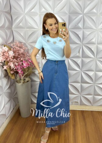 Blusa Suíça em Algodão com Aplicação - Preta - Milla Chic