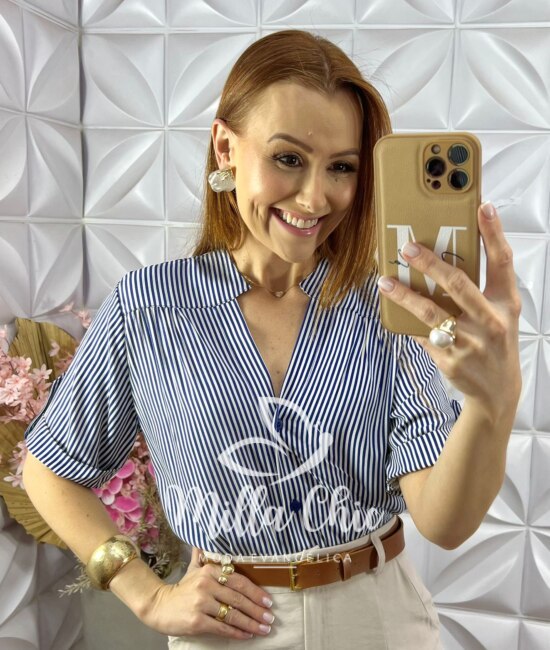 Camisa Lorena em Listras - Azul - Milla Chic