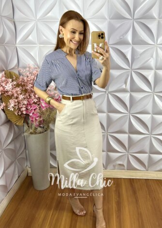 Milla Chic - millachic com br camisa lorena em listras azul Camisa Lorena em Listras - Azul - Milla Chic