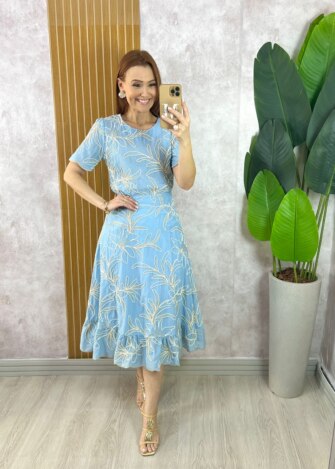 Conjunto Malu Em Bordado Cordonê - Azul Céu - Milla Chic