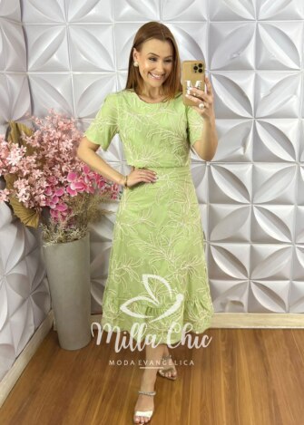 Conjunto Malu Em Bordado Cordonê - Menta - Milla Chic