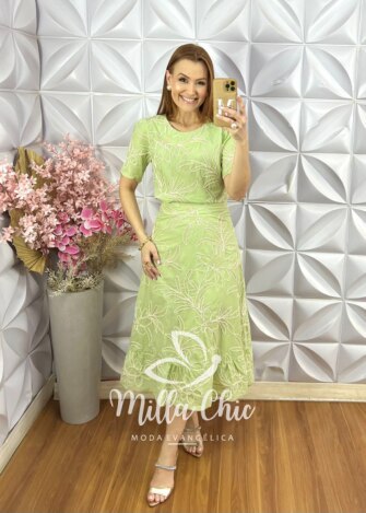 Conjunto Malu Em Bordado Cordonê - Menta - Milla Chic