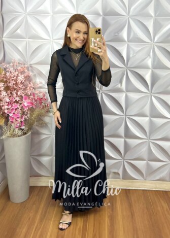 Conjunto Maria Cecília em Alfaiataria - Preto - Milla Chic