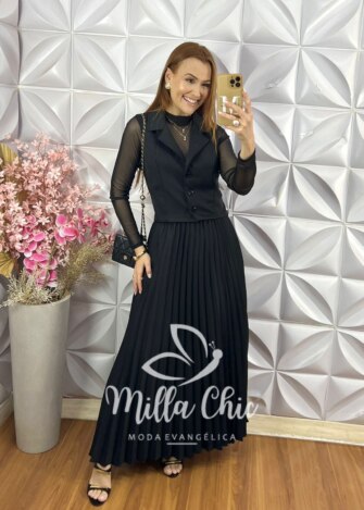 Conjunto Maria Cecília em Alfaiataria - Preto - Milla Chic