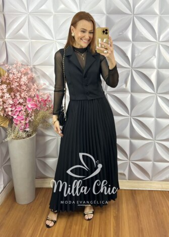 Conjunto Maria Cecília em Alfaiataria - Preto - Milla Chic