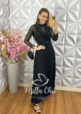 Conjunto Maria Cecília em Alfaiataria - Preto - Milla Chic