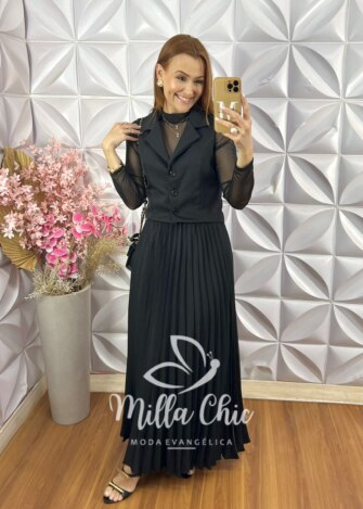Conjunto Maria Cecília em Alfaiataria - Preto - Milla Chic