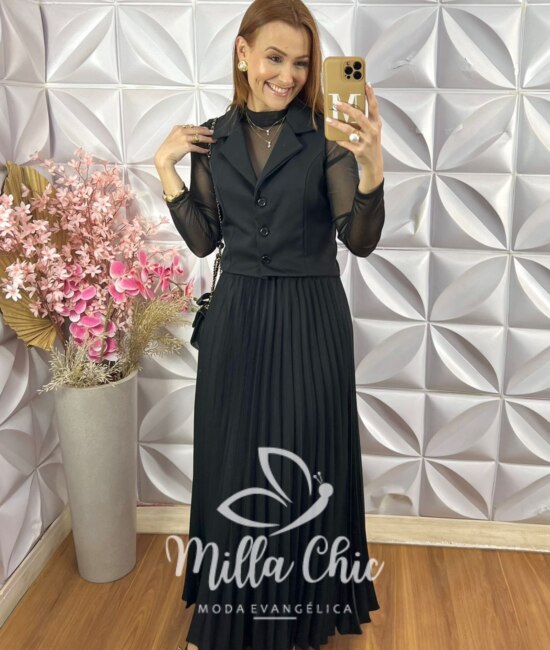 Conjunto Maria Cecília em Alfaiataria - Preto - Milla Chic