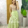 Saia Adélia Em Viscolinho Estampado - Verde Hortelã - Milla Chic
