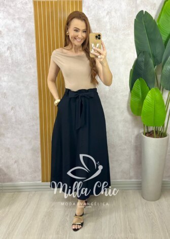 Saia Ayde Em Alfaiataria Marrant - Preta - Milla Chic