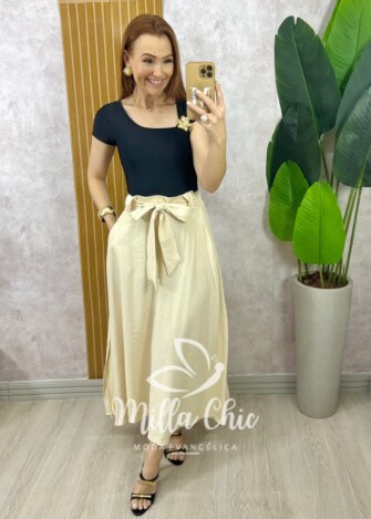 Saia Ayde Em Alfaiataria Marrant - Creme - Milla Chic
