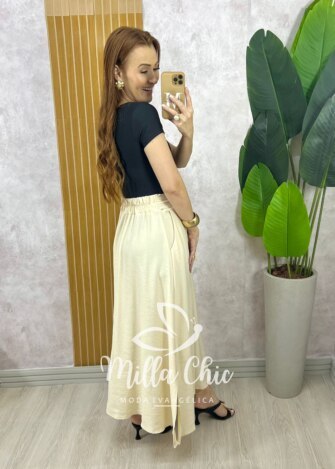 Saia Ayde Em Alfaiataria Marrant - Creme - Milla Chic