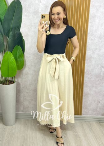 Saia Ayde Em Alfaiataria Marrant - Creme - Milla Chic