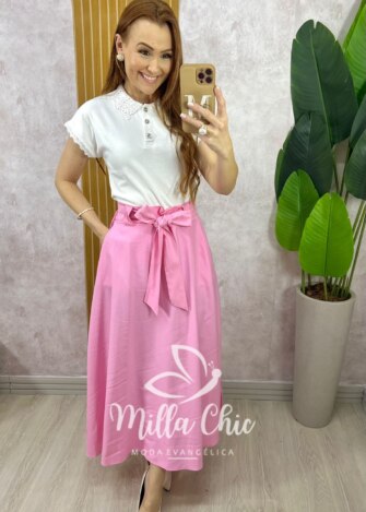 Saia Ayde Em Alfaiataria Marrant - Rosa - Milla Chic
