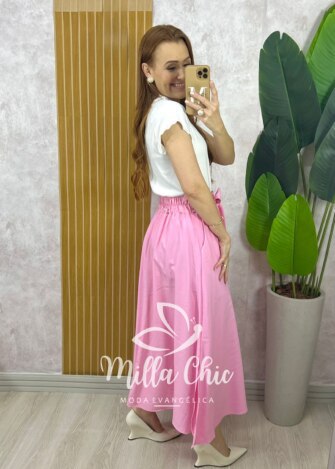 Saia Ayde Em Alfaiataria Marrant - Rosa - Milla Chic