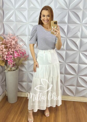 Saia Eloá em Viscoamida - Branca - Milla Chic