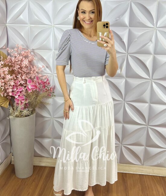 Saia Eloá em Viscoamida - Branca - Milla Chic