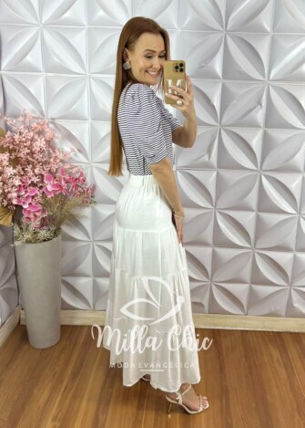 Saia Eloá em Viscoamida - Branca - Milla Chic
