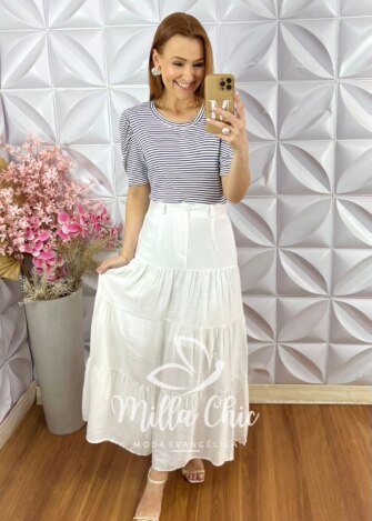 Saia Eloá em Viscoamida - Branca - Milla Chic