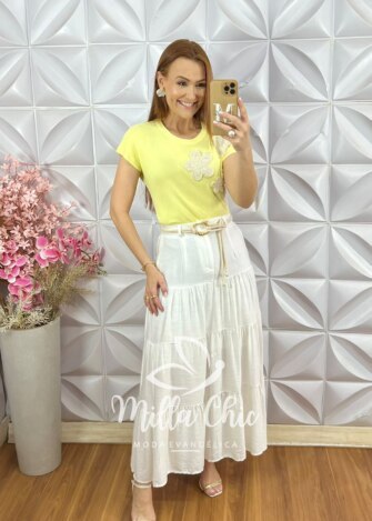 Saia Eloá em Viscoamida - Branca - Milla Chic