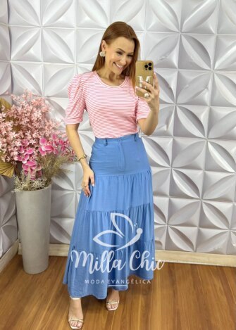 Milla Chic - millachic com br saia eloa em viscoamida new blue 2 Saia Eloá em Viscoamida - New Blue - Milla Chic