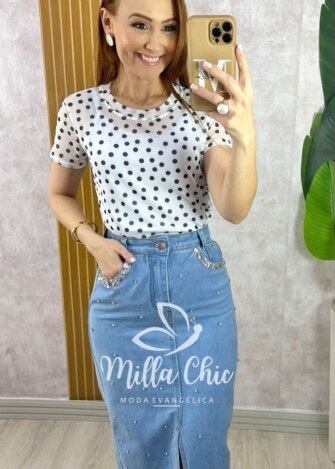 Saia Jeans Martina Com Pedraria - Milla Chic