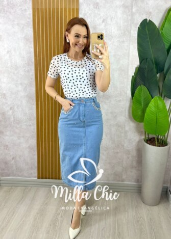 Saia Jeans Martina Com Pedraria - Milla Chic