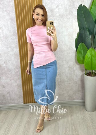 Saia Jeans Martina Com Pedraria - Milla Chic