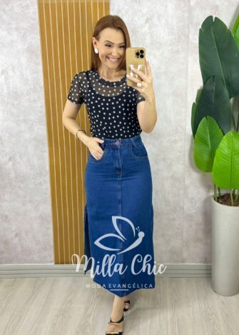 Saia Jeans Pérola - Milla Chic