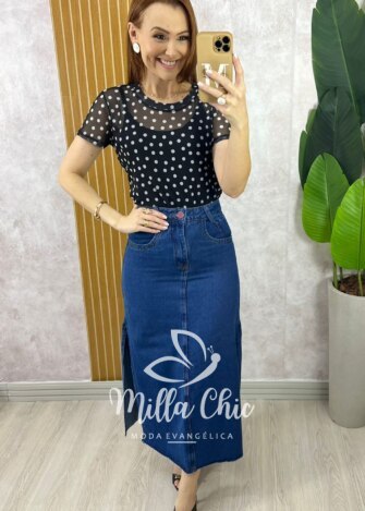 Saia Jeans Pérola - Milla Chic