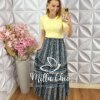 Saia longa Tiffany em Viscolinho - Azul - Milla Chic