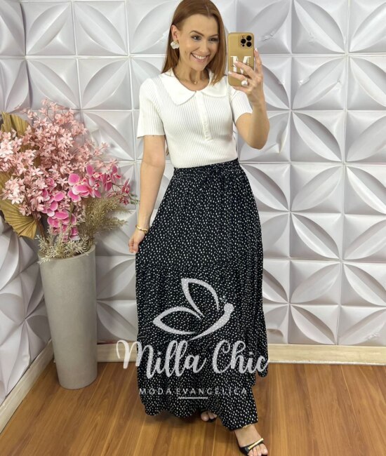 Saia longa Tiffany em Viscolinho - Poá - Milla Chic