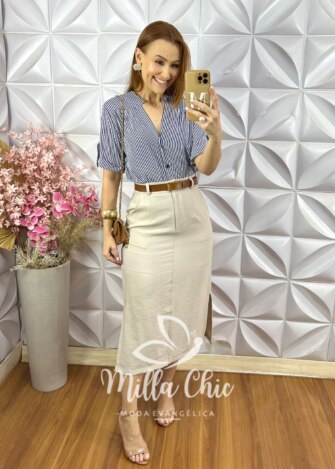 Saia Manuela em Alfaiataria - Panacota - Milla Chic