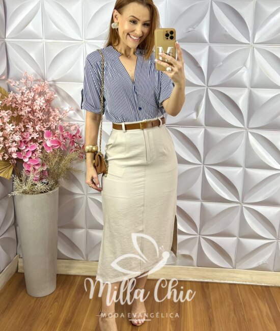 Saia Manuela em Alfaiataria - Panacota - Milla Chic