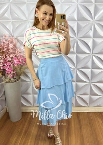 Saia Melinda Camadas - Azul Baby - Milla Chic