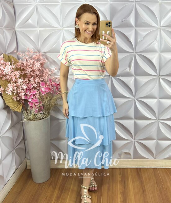 Saia Melinda Camadas - Azul Baby - Milla Chic
