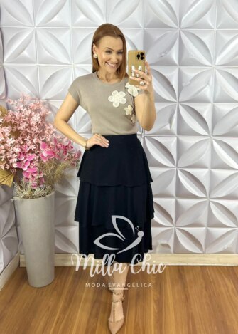 Saia Melinda Camadas - Amarelo Manteiga - Milla Chic