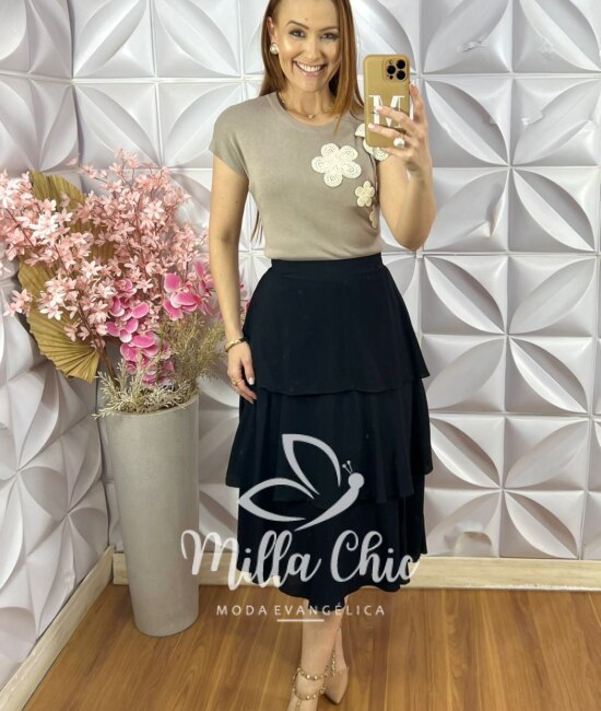 Saia Melinda Camadas - Amarelo Manteiga - Milla Chic