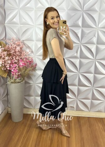 Saia Melinda Camadas - Amarelo Manteiga - Milla Chic